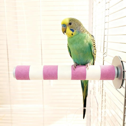 AOTU Natural Sandstone Parrot Perch Bird Toys – Durable Beak & Claw Trimming Grinding Stone for Birds, 7.9” x 1” – Safe, Non-Toxic, Long-Lasting Bird Cage Accessory (Pink and White, 7.9”)