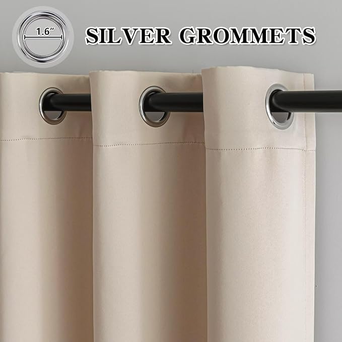 IGEMAEVE Beige Curtains 84 Inch Length 2 Panels Set, Light Filtering Curtains