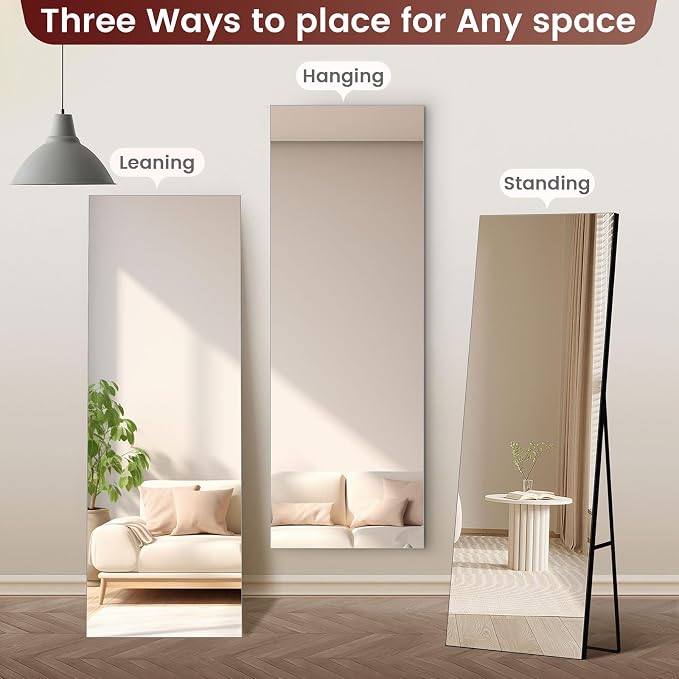 Kosmonia Full Length Mirror, HD Reflection, Standing or Leaning Full Body Mirror