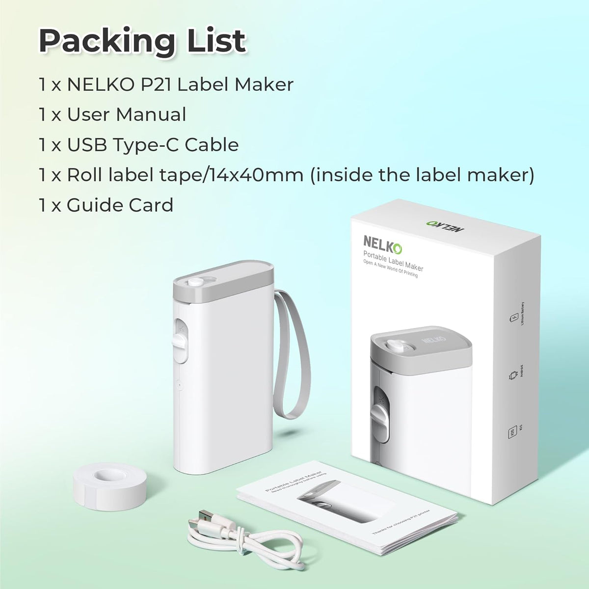 Nelko Label Maker Machine with Tape, P21 Bluetooth Label Printer, Wireless Mini Label Makers with Multiple Templates for Organizing Office Home, White