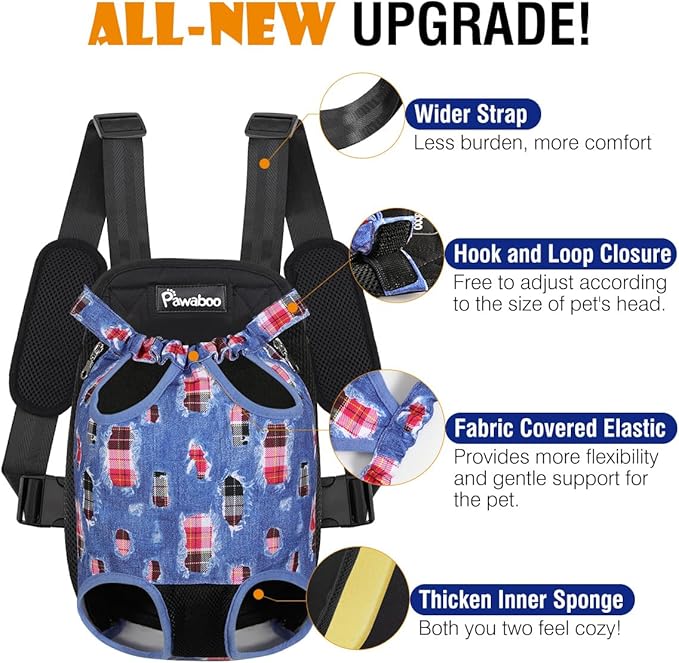 Pawaboo Pet Carrier Backpack, Adjustable Pet Front Cat Dog Purse Carrier Backpack Travel Bag, Legs Out, Easy-Fit for Traveling Hiking Camping for Small Medium Dogs Cats Puppies, Extra Large, Denim Blu