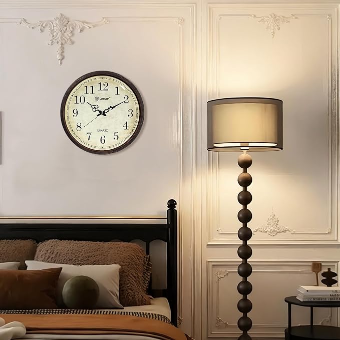 Geevon Vintage Brown Wall Clock, Silent 16" Non Ticking Wall Clock Battery