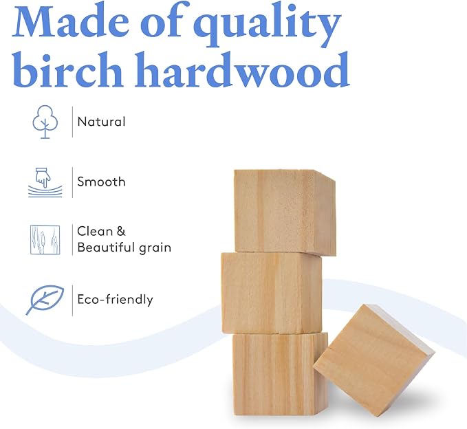 DIY Wood Cubes 1-1/4-inch, Pack of 50 Small Wooden Blocks, Wood Blocks for Crafts, STEM and Blank Wooden Dice, by Woodpeckers