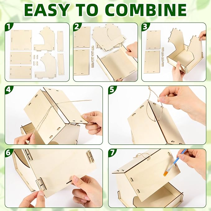 DoubleFill 24 Pack Bird Feeder Kits Bulk Wooden DIY Birdhouse Kits Unfinished Bird Feeder Birdhouse to Paint Wood Craft for Educational Fun Art Outdoor Activities Gifts