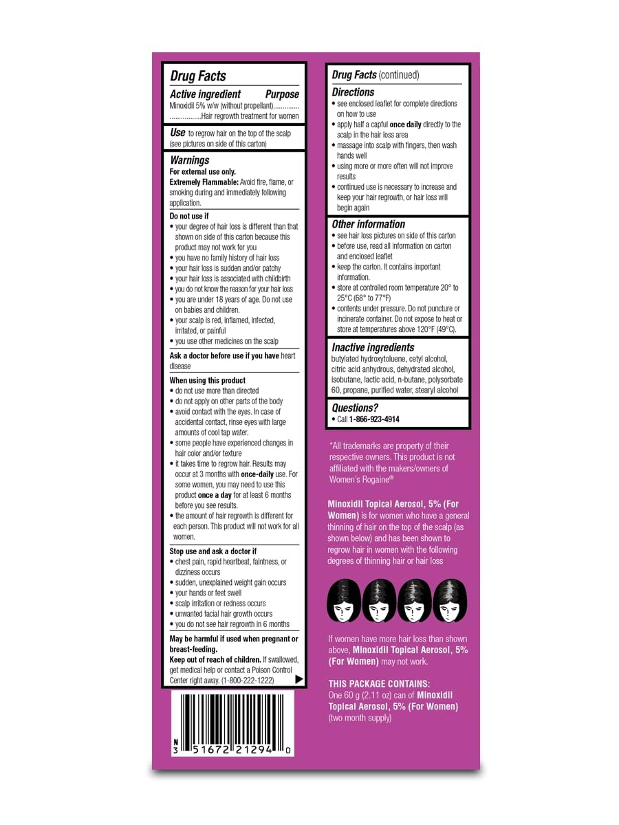 Taro Minoxidil Topical Aerosol Foam, 5%, Hair Regrowth Treatment for Women, 2.11 oz Reactivates Hair Follicles to Stimulate Hair Regrowth - 4 Months Supply