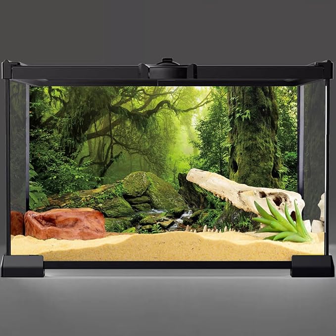 AWERT Tropical Forest Terrarium Background Stream Green Huge Tree Reptile Habitat Background Foggy Rainforest Aquarium Background 72x16 inches Durable Polyester Background