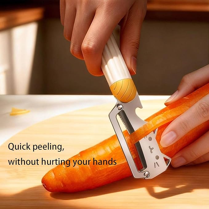Multifunctional Vegetable Peeler, 2 in 1 Stainless Steel Peeler, Ultra-Sharp Stainless Steel Blade with Wooden Handle and Bottle Opener for Vegetables or Fruits, Kitchen Tool (Cute*2)