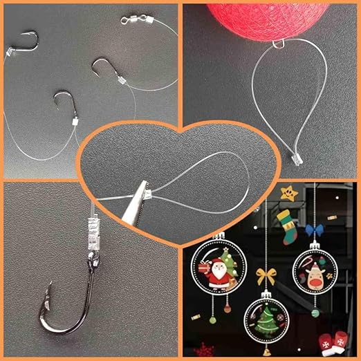 Aboda Clear Fishing Line, Fishing Wire for Hanging Beading Crafts w Crimp Sleeves, Strong Clear String for Hanging Decorations, Invisible Nylon Threads Cords for Balloons Garlands Jewelry Making