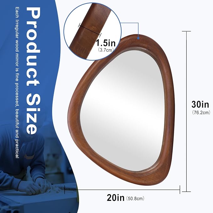 MAGFLERUM Irregular Wall Mirror, 30 * 20 inch Asymmetrical Wood Mirrors