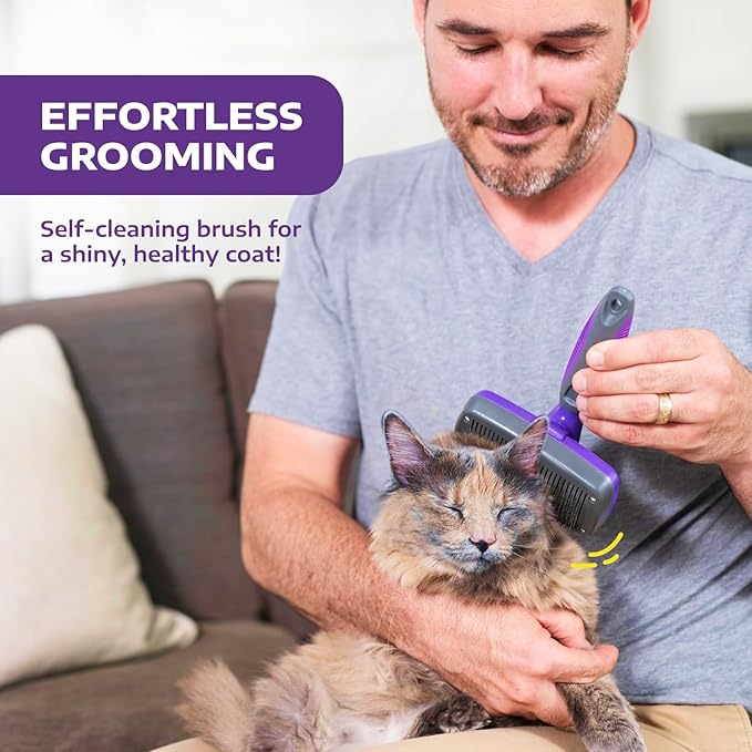 Hertzko Self-Cleaning Slicker Brush for Deshedding Long and Short-Haired Pets - Small Size Grooming Rake and Comb for Dogs and Cats