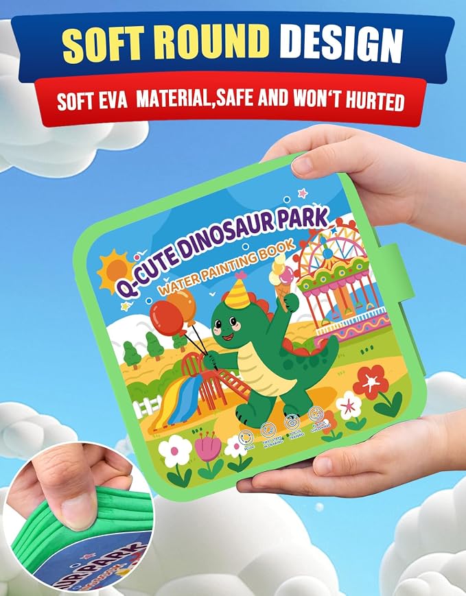 KONLE Reusable Water Painting Books, 10 Pages Dinosaur Coloring Books | Mess Free Coloring Book for Toddlers 1-3, Travel Gift for Boys & Girls, Educational Art Activity, Montessori Art