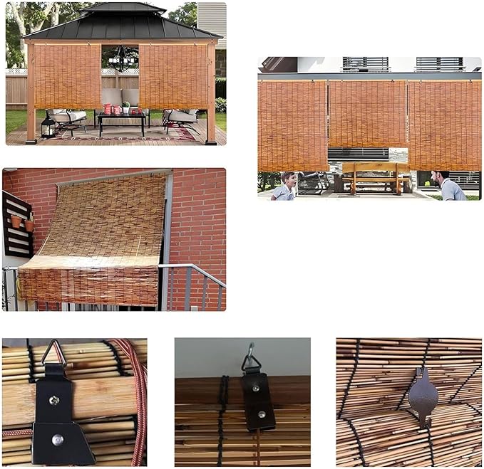 Bamboo Blinds for Patio, Outdoor Bamboo Roll up Shades, Waterproof Cordless