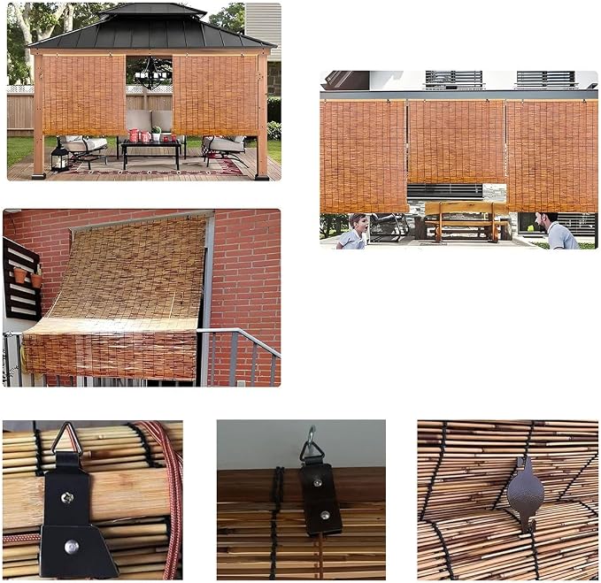 Bamboo Blinds for Patio, Outdoor Bamboo Roll up Shades, Waterproof Cordless
