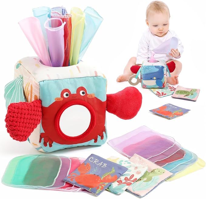 Youuys Baby Tissue Box Toy for Babies 6-12 Months - Montessori Toys Baby Tissue Box Sensory Toys for 1 Year Old - Boy Girl Gifts for Babies 6 12 18 Months Old (Ocean)