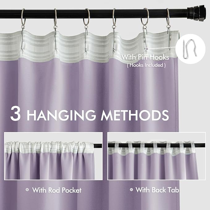 MIULEE Lilac Back Tab Blackout Curtains 120 Inch Long 2 Panels Set