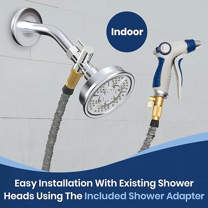 Indoor Hose Attachment with Handheld Sprayer for Dog Washing, Plant Watering, and Cleaning (25 FT) Long Hose with Universal Shower Head Adapter and Dog Shower Attachment