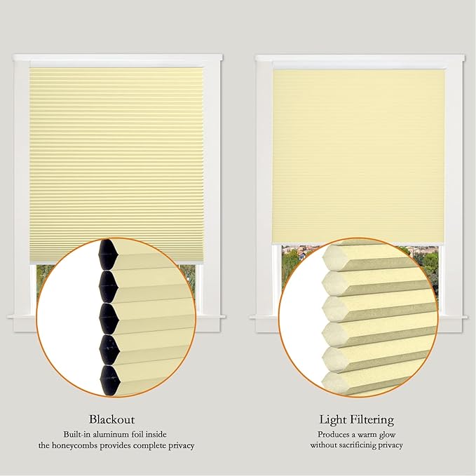 Persilux Light Filtering Cellular Shades Cordless Honeycomb Window Shades Bottom Up Dirt Proof Privacy Window Blinds for Windows, Bedroom and Living Room, Beige, 54" W x 38" H