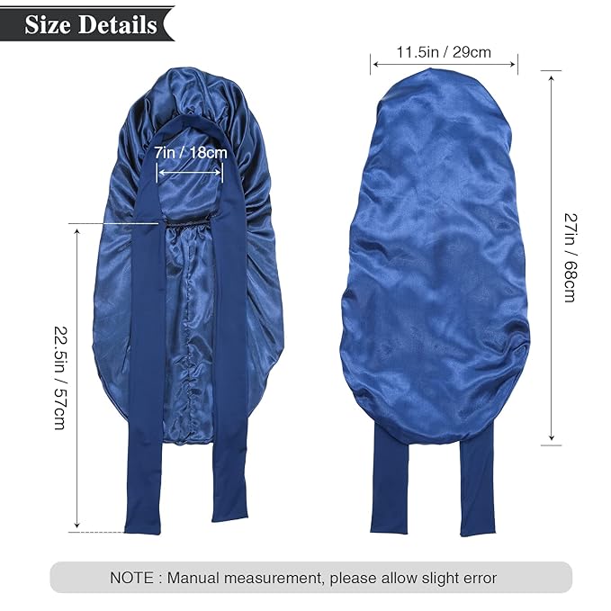 AWAYTR Long Satin Bonnet for Women - Double Layer Elastic Silk Bonnet for Braids Hair Sleeping Cap with Tie Band (Royal Blue)