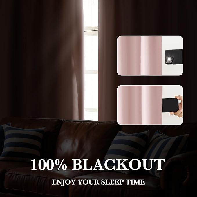 RYB HOME 100% Blackout Basement Curtains 36 inches Long, Heat & UV Blocking