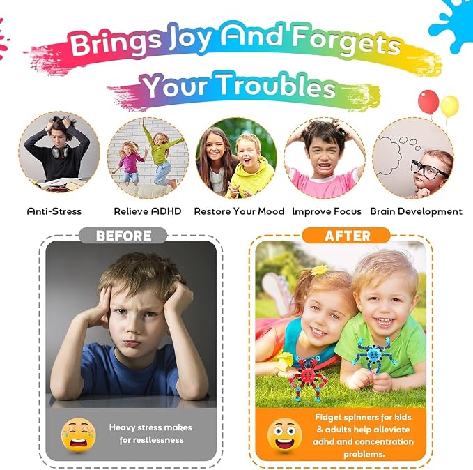 Transformable Fidget Spinner Toys for Kids and Adults,6 Pcs Travel Toys for Boys Girls Sensory Toy ADHD Stress Relief Toy,Party Favors Birthdays Gifts for Teens Road Trip Travel Essentials