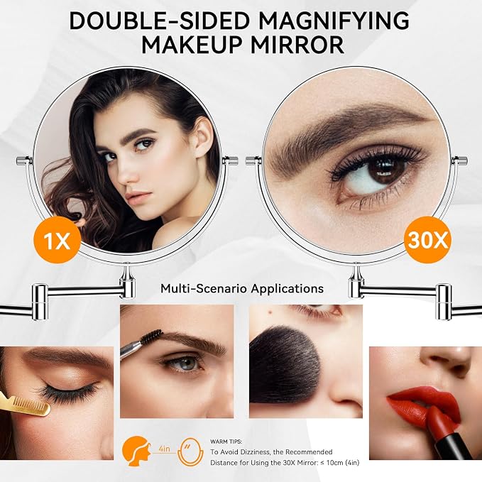 Auxmir 1X/30X Wall Mounted Makeup Mirror, Bathroom Makeup Mirror, Cosmetic