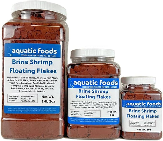 Aquatic Foods Inc. Brine Shrimp Flakes for Freshwater Cichlids, Angels, Live Bearers, Tetras, Guppies, Marine Tangs, Butterflies, Angelfish, Anthias, Clown Fish...WL 2oz Sm Jar