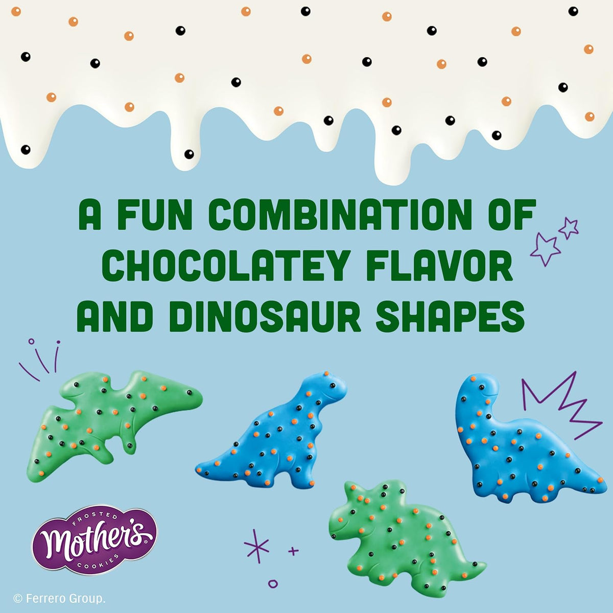 Mother's Chocolatey Dynamite Dinosaurs Cookies, Inspired by Jurassic World, Individually Wrapped Treats, 10-Pack Box, 10 oz