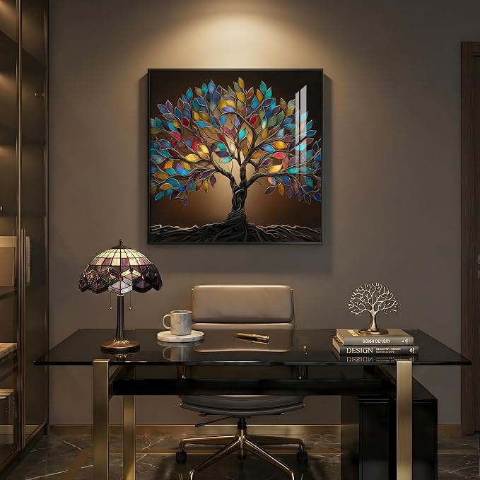 Framed Square Tree of Life Wall Art, Modern Contemporary Tree Painting Prints