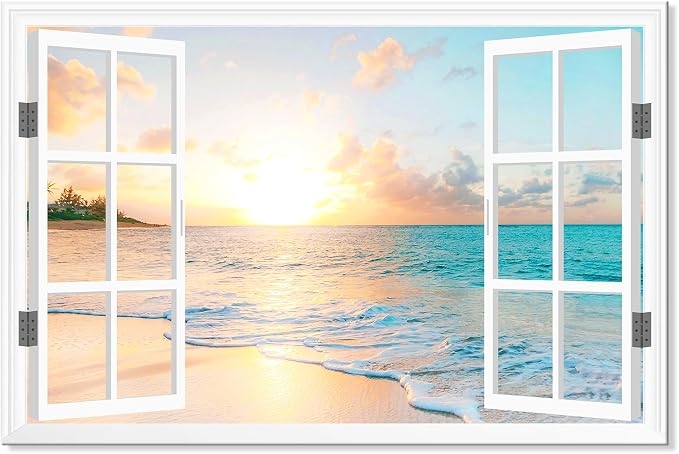 Goldfoilart Ocean Beach Sunset Canvas Wall Art