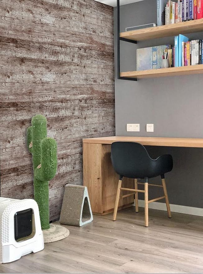 Dimoon 236"x17.7" Wood Stick and Peel Wallpaper Dark Grey Brown Wood Contact