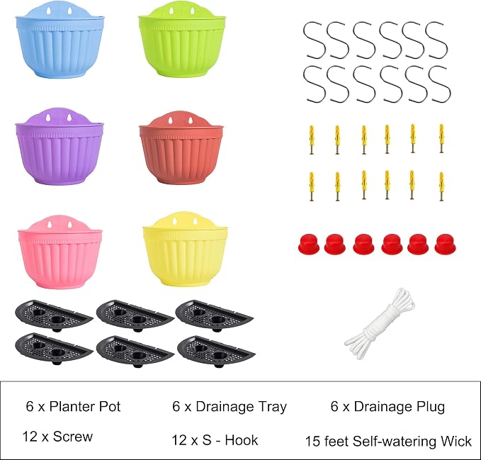 6 Pcs Colorful Resin Wall Hanging Planter Pot Vertical Garden Living Wall Mount
