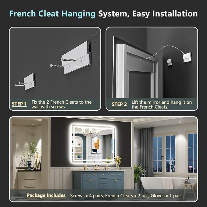 55x40 LED Bathroom Mirror with Lights, Backlit and Front Lit Anti-Fog Lighted