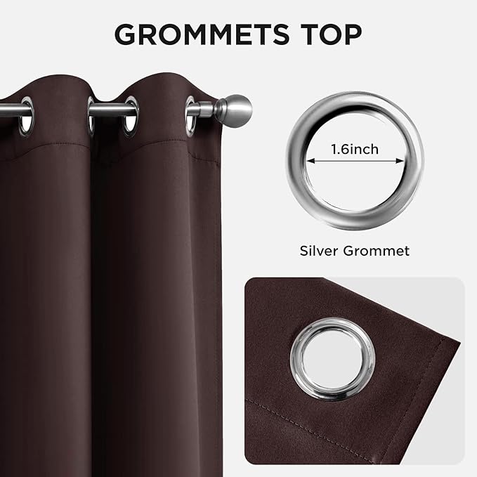 Joydeco Blackout Curtains 108 Inches Long 1 Panel, Thermal Insulated Long Curtains& Drapes 1 Piece, Room Darkening Grommet Drapes for Living Room Bedroom Window (W70 x L108 Inch, Chocolate)