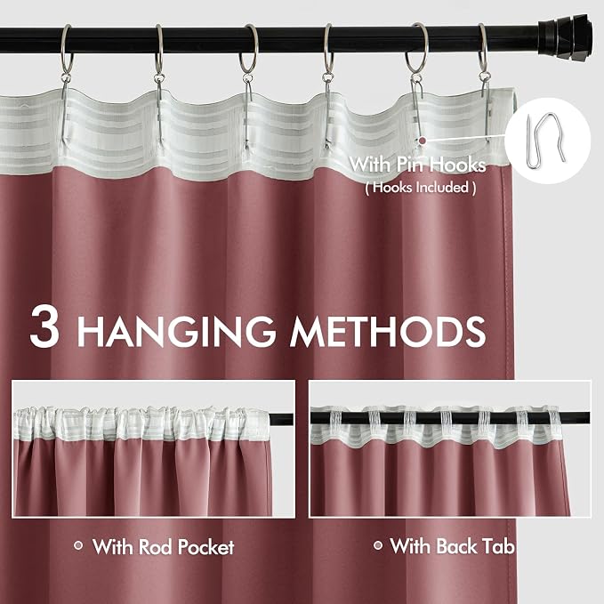 MIULEE Dusty Rose Back Tab Blackout Curtain 96 Inch Long 2 Panels Set