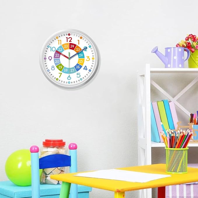 XFM Learning Clock for Kids Silent Non Ticking Battery Operated Colorful