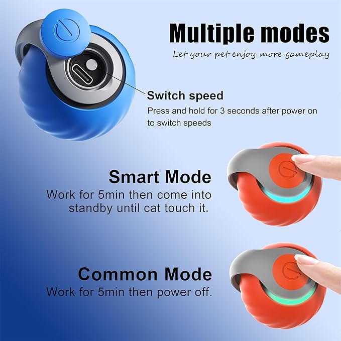 1pc Interactive Automatic Remote Control Cat Mice Car Toy and 1pc Smart Electric Moving Speedy Cat Ball Toy with Feather Tail, Suitable for Dogs, Keep Busy, Stimulating, Rechargeable (Blue)