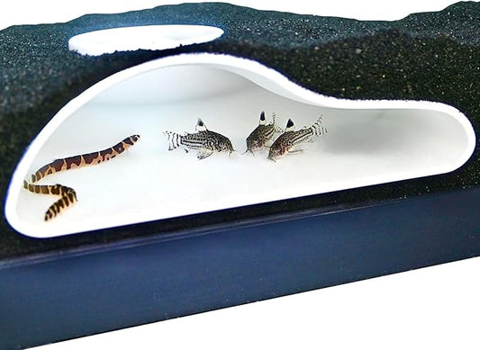 Aquarium Underground Tunnel Cave Natural Curve | Viewing Fish & Shrimp Under Gravel Tunnel | Fish Tank Decor Decoration Hideout Perfect for Corydora Catfish, Kuhli Loach, Clown Loach, Pleco (White)