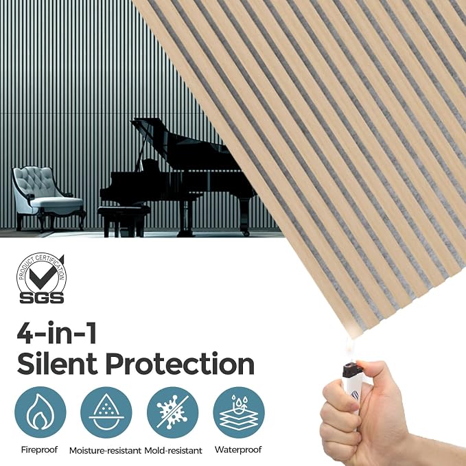 AKUMAX 4 Pack Acoustic Panels, Wood Slat