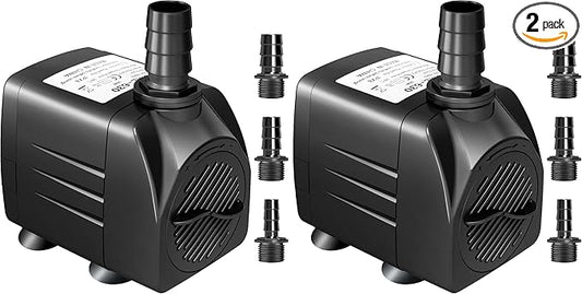 GROWNEER 550GPH Submersible Pump 30W Fountain Water Pump, 2000L/H, with 7.2ft High Lift, 3 Nozzles for Aquarium, Fish Tank, Pond, Hydroponics, Statuary (Pack of 2)