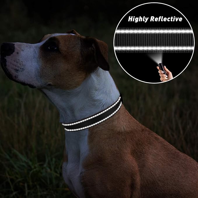 TagME Reflective Nylon Dog Collars, Adjustable Classic Pet Collar with Quick Release Buckle for Small Dogs, Black, 3/4" Width