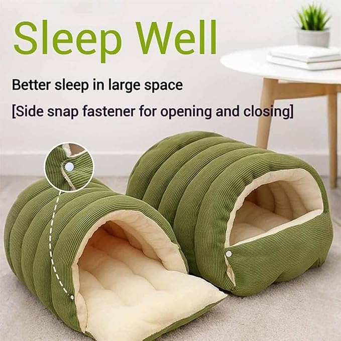Expectation Cat Bed, Removable and Washable Winter Closed-Off Cat Bed, Soft Fluffy Warm Autumn/Winter Cats House, Washable Non-Slip Pet Sleeping Bag for Indoor Cats Small Dogs (I,Medium)