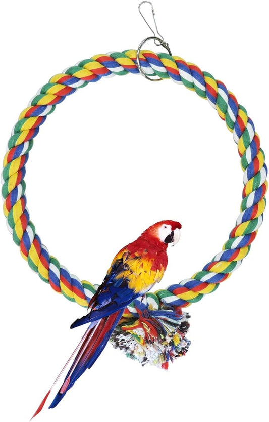 WishLotus Bird Swing, Cotton Rope Swing with Bite Resistance Perches for Parakeets, Budgie, Cockatiels, Conures, Finches - Boredom Breaker (18cm, Cage Hanging)