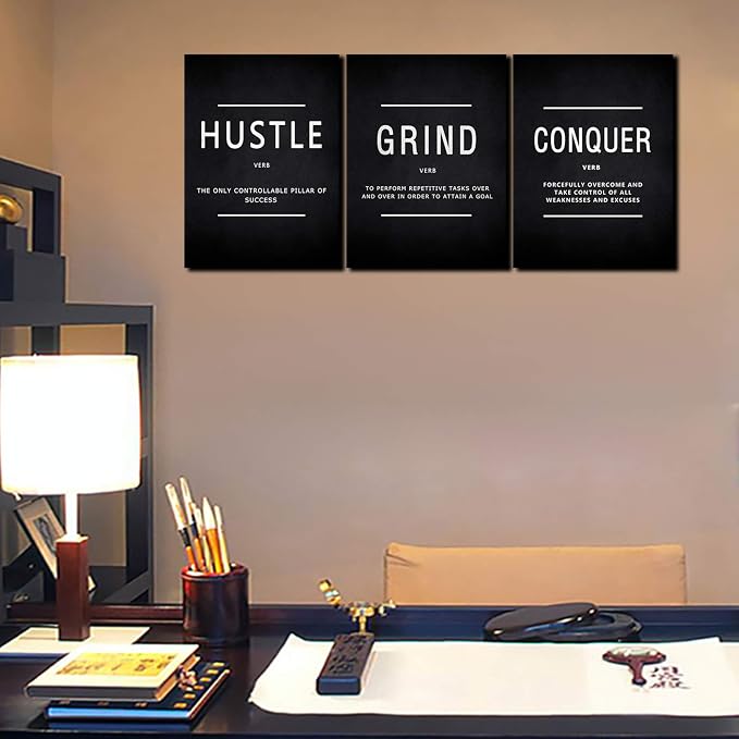 KAWAHONE Grind Hustle Conquer Wall Art, Success Canvas Painting Wall Decor
