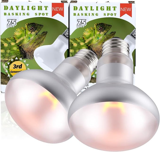 75W 2-Pack Reptile Basking Heat Bulb, UVA Daylight Heat Lamp Bulbs for Bearded Dragons, Turtles, Snakes, Lizards & Amphibians - Provides Infrared Heat Output & Sunlight Simulation Heating Light