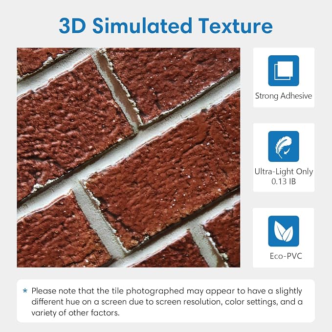 COMSTICKC 3D Faux Red Brick Wall Panels Peel and Stick Wall Sticker, Small Size