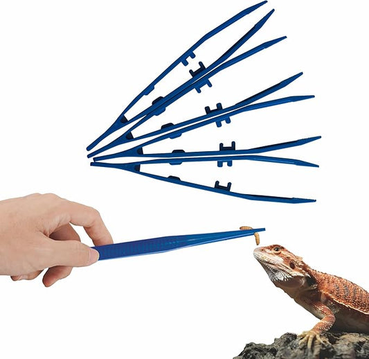 4-Pack Reptile Feeding Tongs Set - Hygienic Anti-Slip Blue Tweezers for Bearded Dragons, Lizards, Snakes, Aquariums & Small Animals