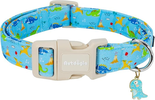 Dinosaur Dog Collar for Small Dogs, Cute Puppy Collars with Quick Release Buckle, Cotton Dog Collars for Small Medium Large Dogs, Fashion Pet Collar for Girl Boy Dog-S