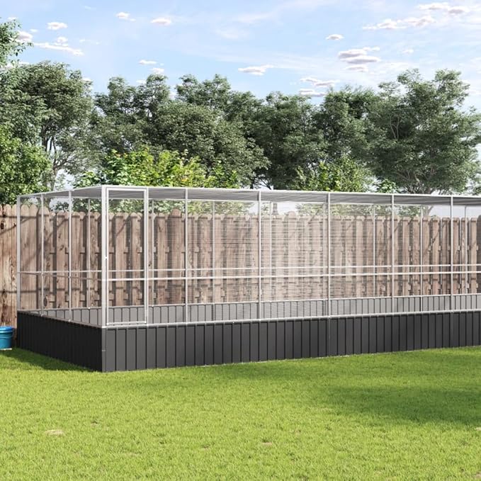 Large Metal Heavy Duty Walk-in Aviary Cage with Extension, Ample Activity Space Bird Cage with Lockable Door Also for Chickens and Rabbits, Silver 285.4"x120.9"x83.5" Steel,-525
