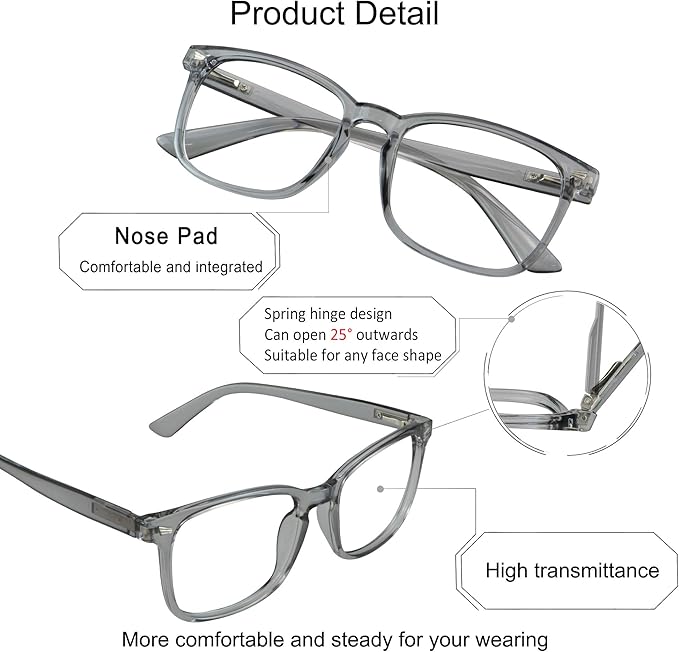 YEIN Bifocal Reading Glasses with Blue Light Blocking Lenses, Bifocal Reader for Women and Men, Vintage Square frame with Spring Hinge (+0.75/+3.25 magnification)
