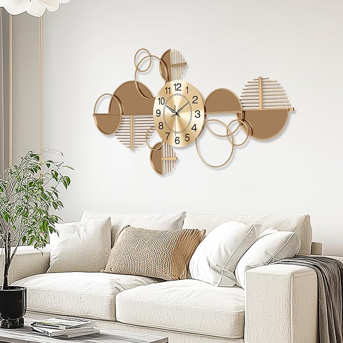 Large Wall Clock, Modern Silent Non-Ticking Metal Wall Art Wall Clocks Battery